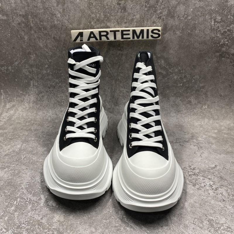 Alexander McQueen Tread Slick High Lace Up Boot Black White