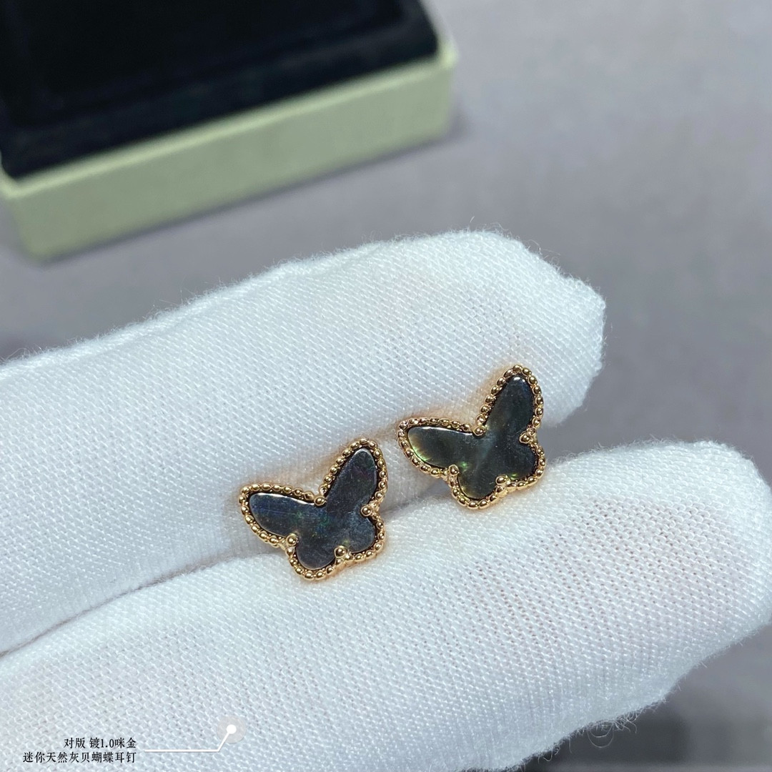 Van Cleef & Arpels Natural Grey Mother-of-Pearl Mini Butterfly Earrings