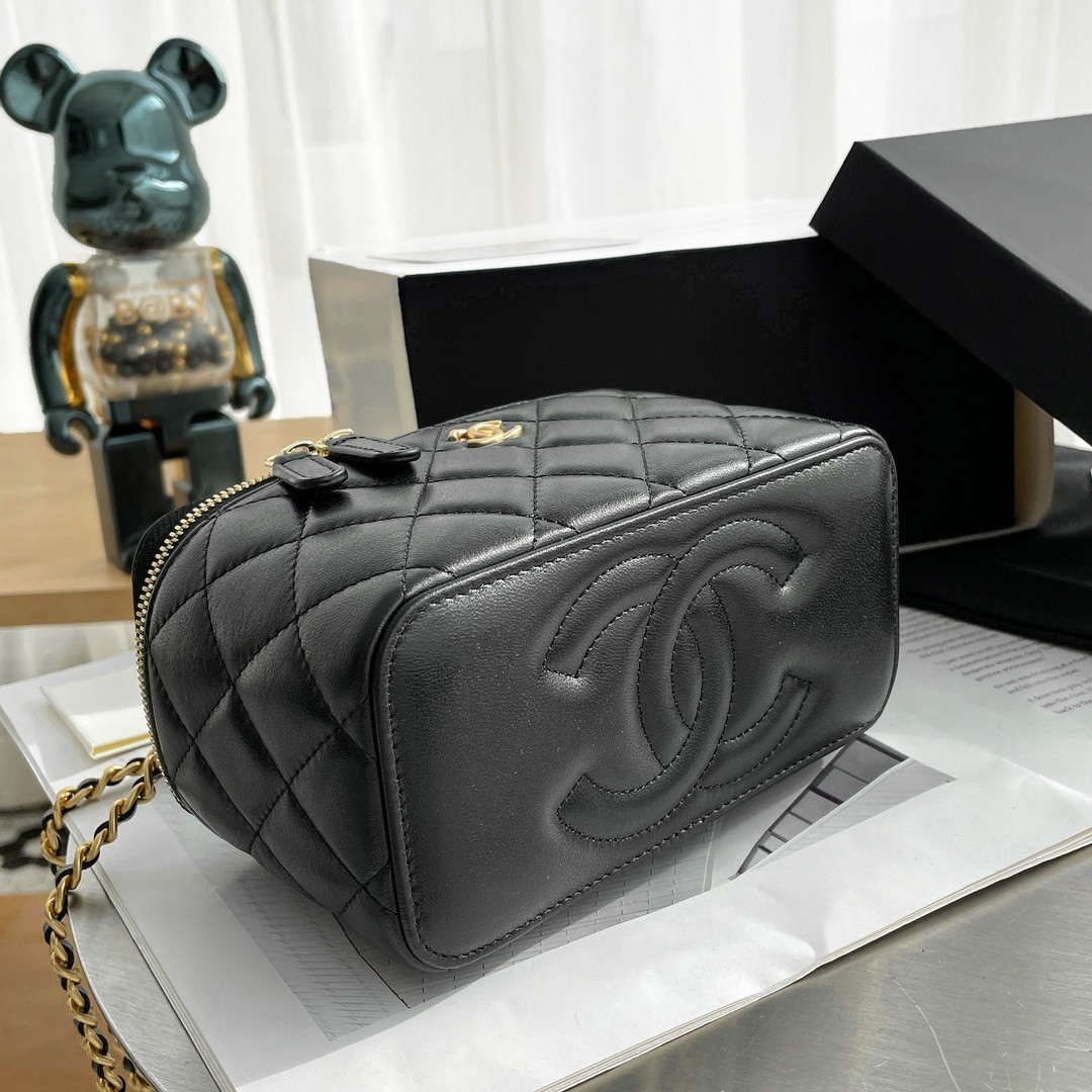 CHANEL Walnut Gold Ball Chain with Makeup Mirror Lamb Leather Square Box Shoulder Bag Women