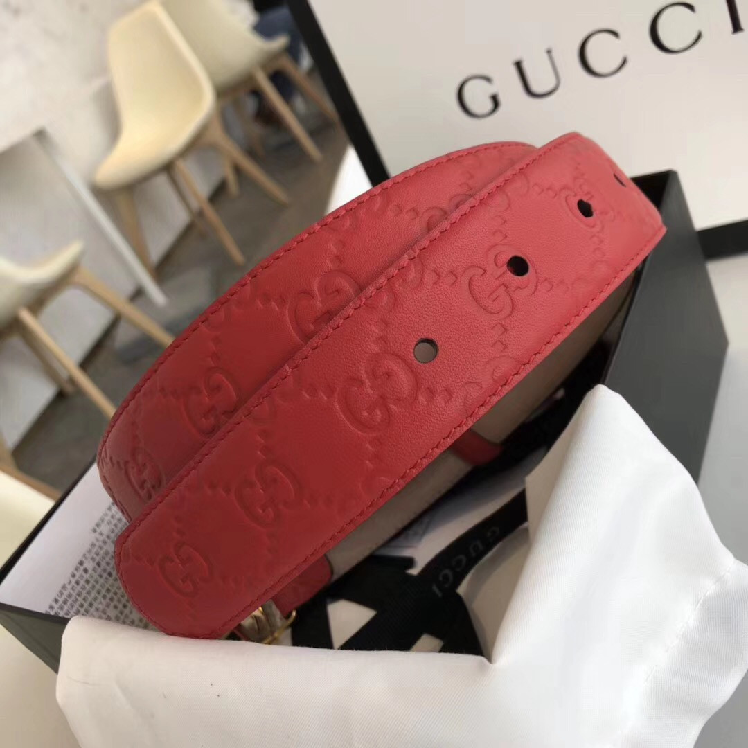 Red Gucci Signature Leather Women Belt