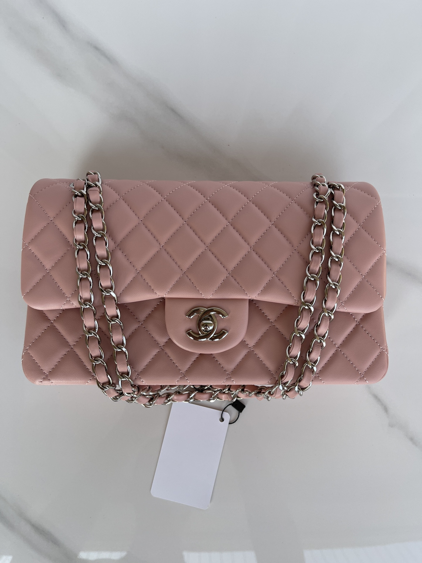 CHANEL CLASSIC FLAP 25CM CF PINK SILVER 6 × 9.9 × 2.5 in