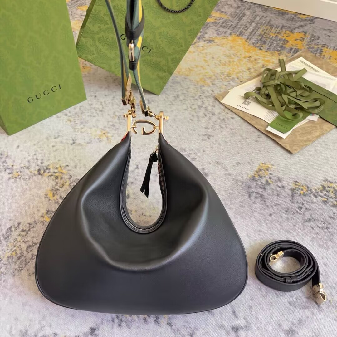 GUCCI ATTACHE MEDIUM SHOULDER BAG BLACK 13.8″W x 12.6″H x 2.4″D