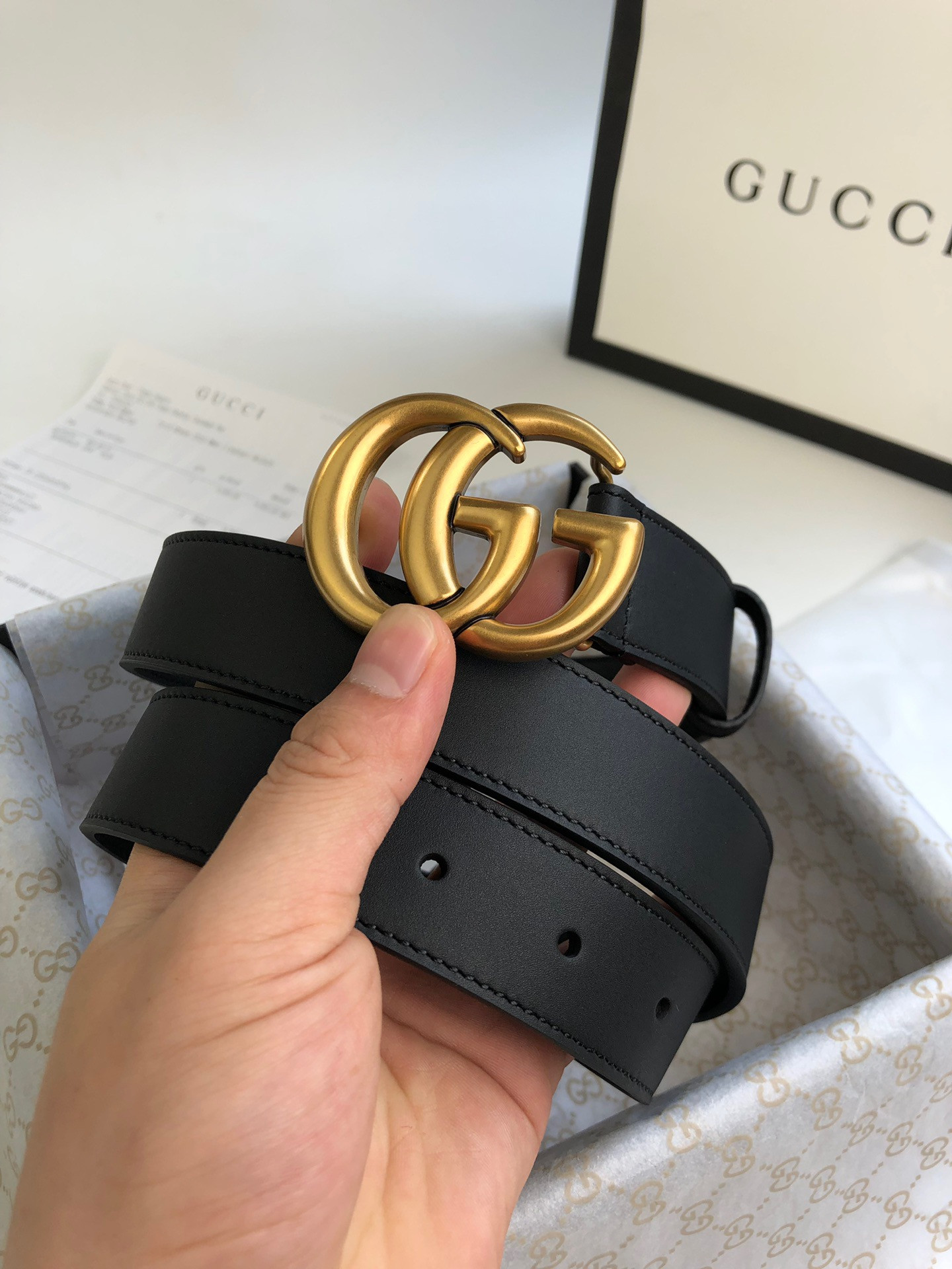 GUCCI Wide leather belt with Double G buckle 3.5