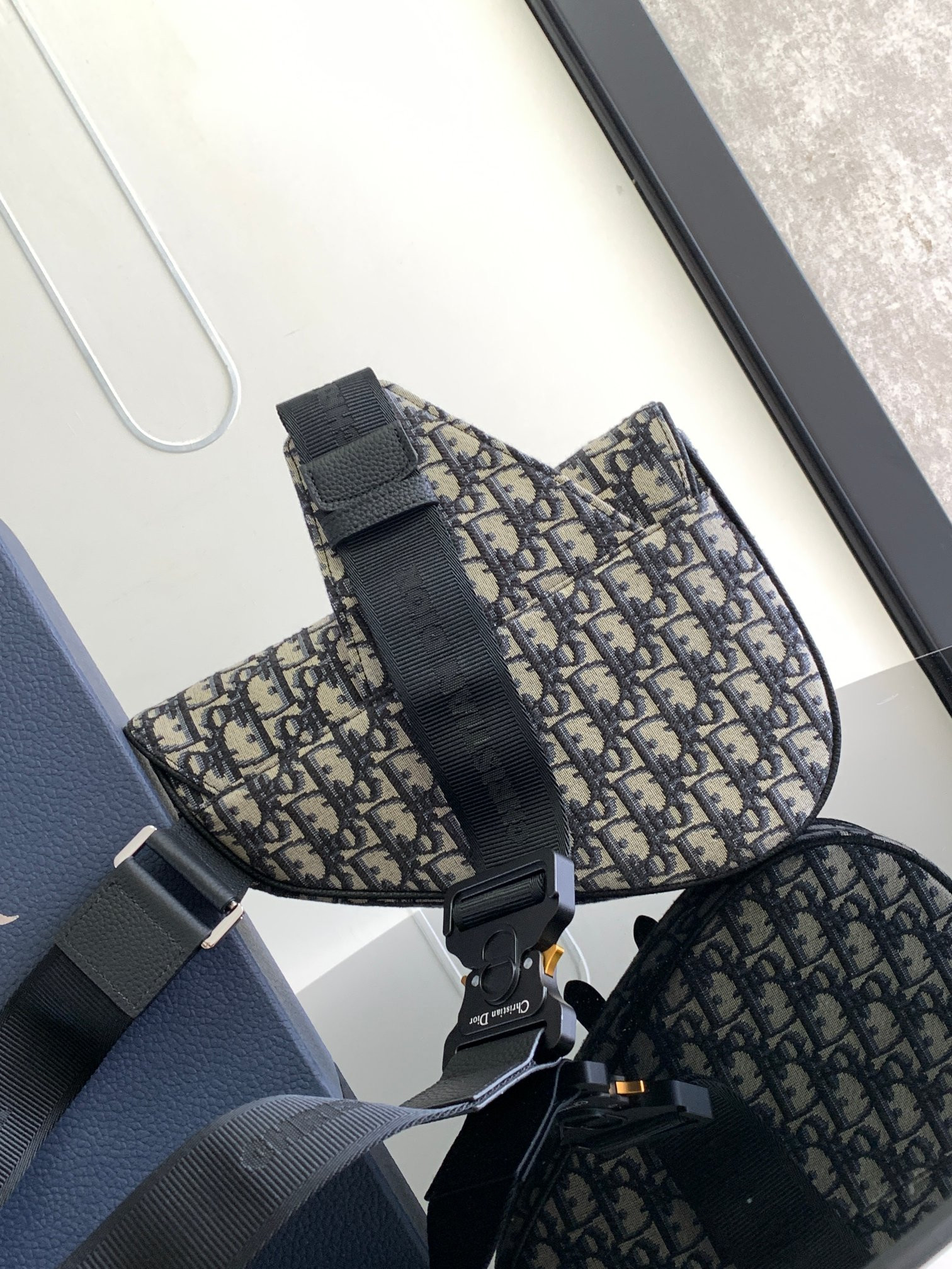 Dior Saddle Bag Beige and Black Dior Oblique Jacquard 26 x 19 x 4.5 cm
