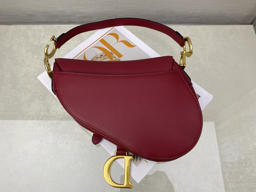 Dior Saddle Bag Amaryllis Red Grained Calfskin 25.5x20x6.5cm