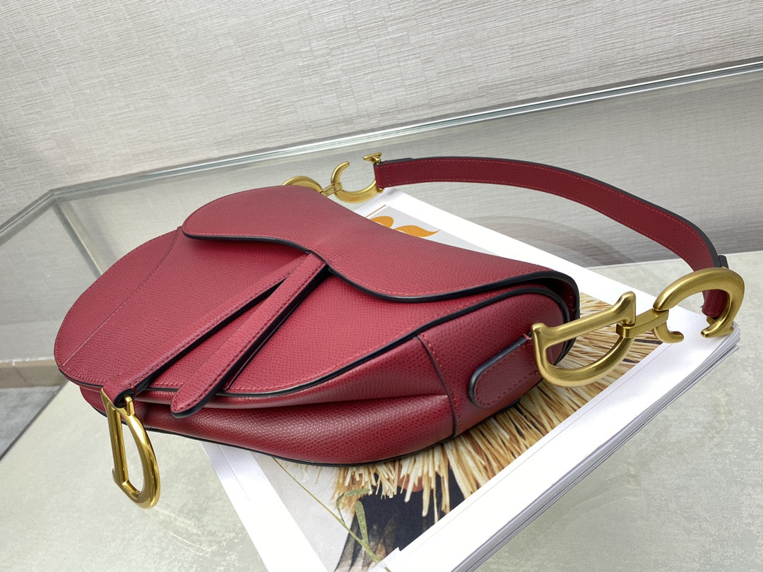 Dior Saddle Bag Amaryllis Red Grained Calfskin 25.5x20x6.5cm