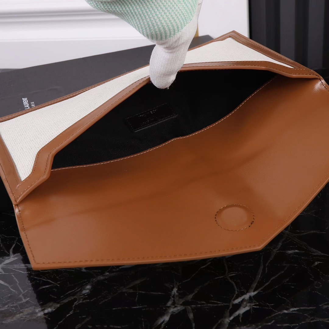 YSL UPTOWN POUCH IN CANVAS AND SMOOTH LEATHER NATURAL BEIGE 10.6 X 6.2 X 0.7 INCHES