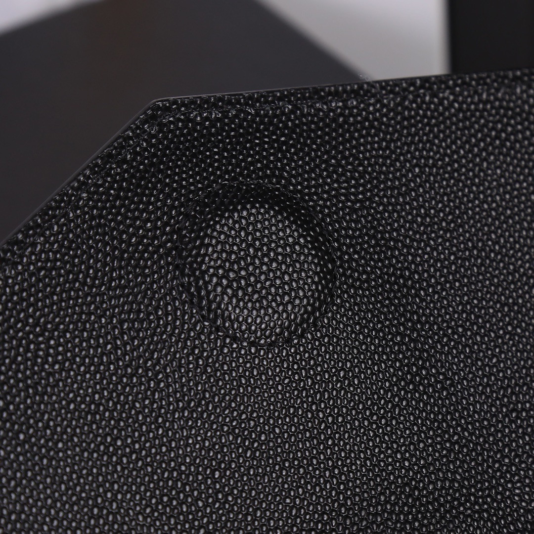 YSL UPTOWN POUCH IN GRAIN DE POUDRE EMBOSSED LEATHER BLACK 10.6 X 6.2 X 0.7 INCHES