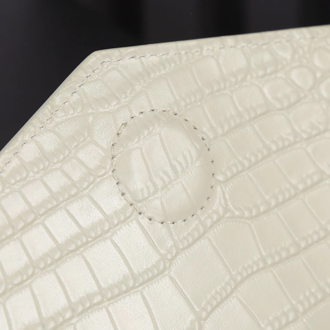 YSL UPTOWN POUCH IN CROCODILE-EMBOSSED SHINY LEATHER BLANC VINTAGE 10.6 X 6.2 X 0.7 INCHES