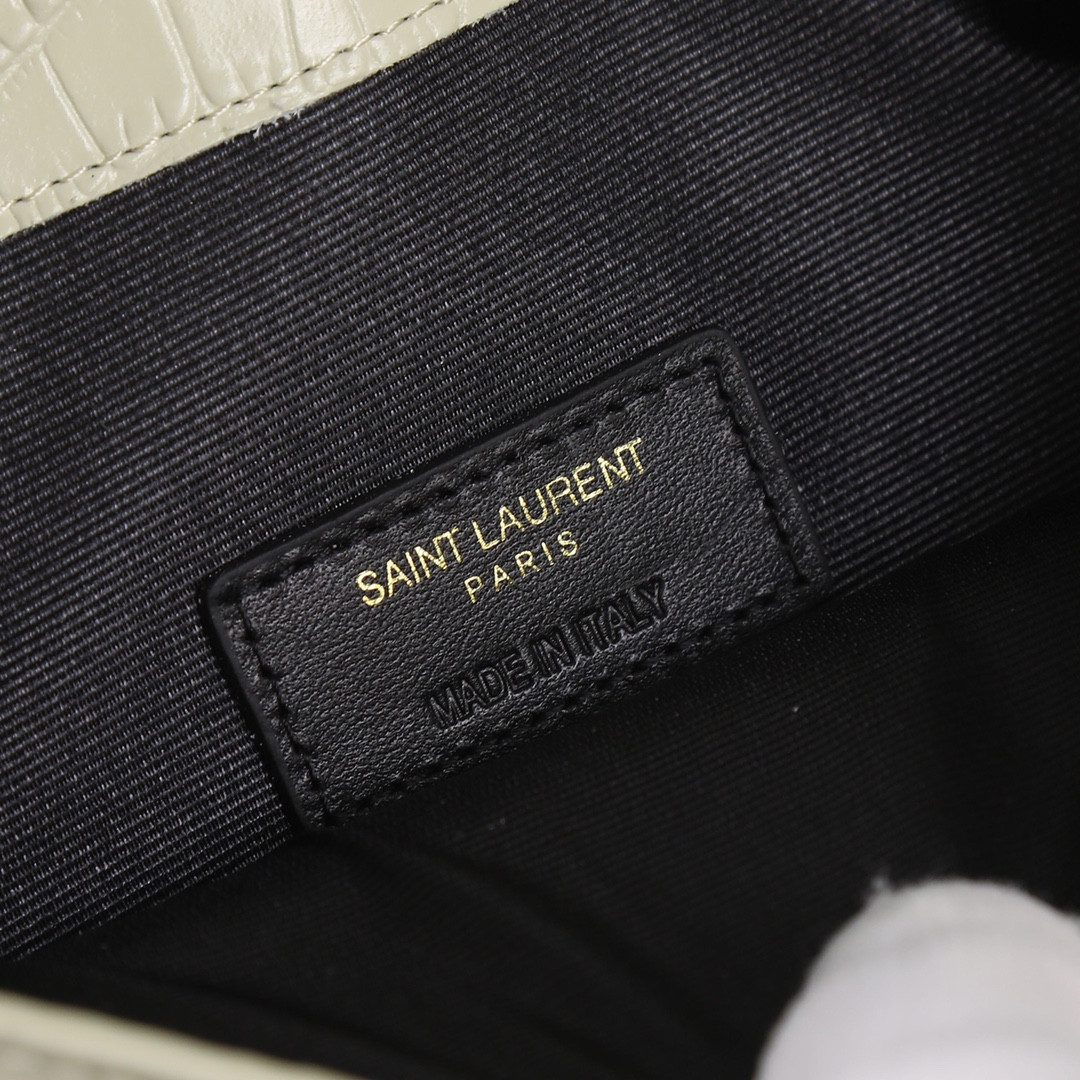 YSL UPTOWN POUCH IN CROCODILE-EMBOSSED SHINY LEATHER BLANC VINTAGE 10.6 X 6.2 X 0.7 INCHES