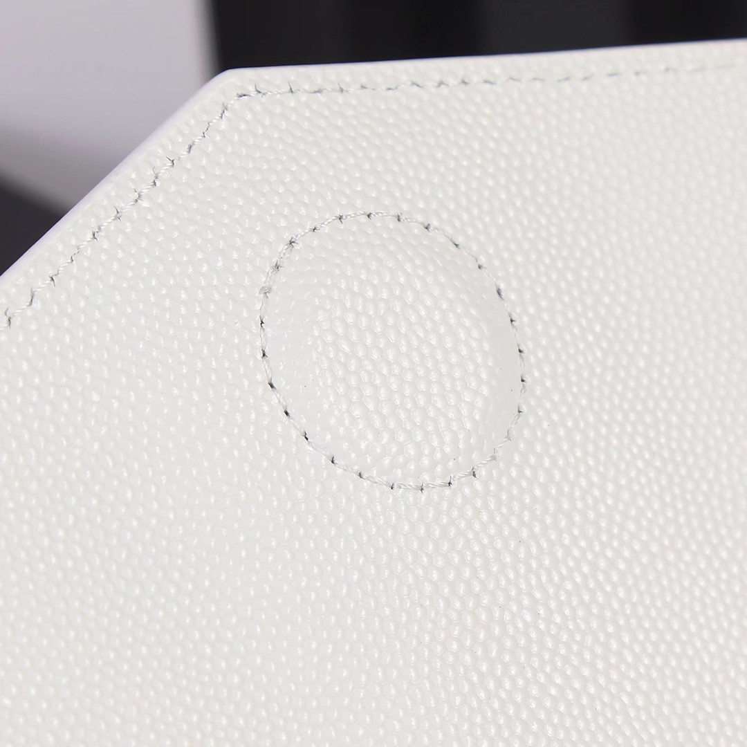 YSL UPTOWN POUCH IN GRAIN DE POUDRE EMBOSSED LEATHER BLANC VINTAGE 10.6 X 6.2 X 0.7 INCHES