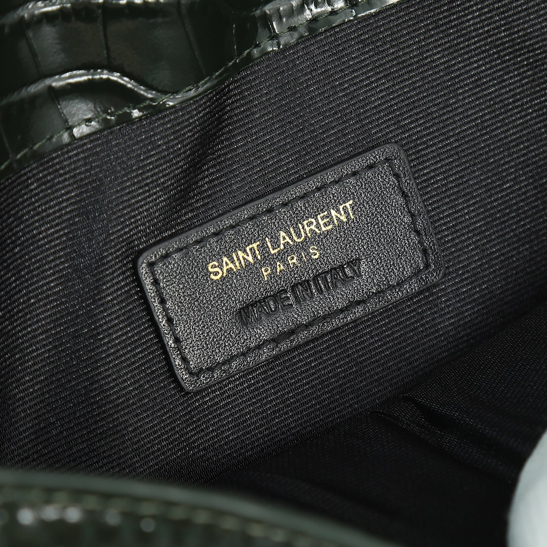 YSL UPTOWN POUCH IN CROCODILE-EMBOSSED SHINY LEATHER BLACK 10.6 X 6.2 X 0.7 INCHES