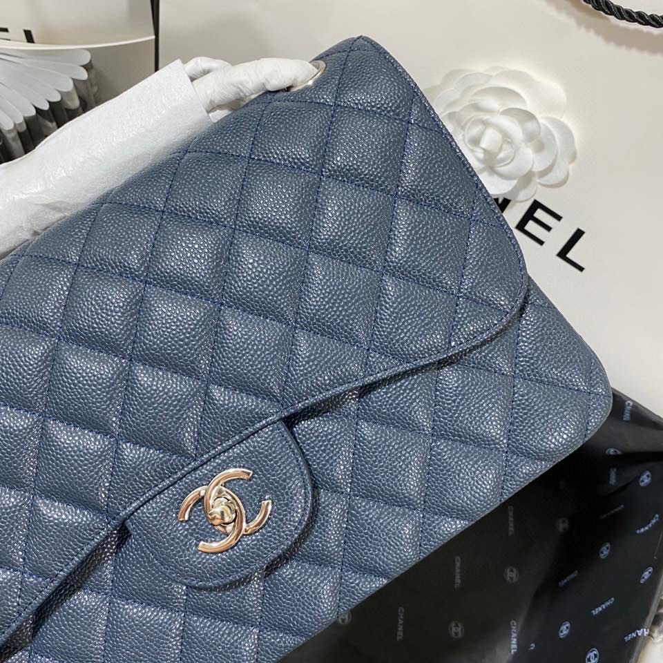 Chanel Classic Flap Jumbo 30cm CF Blue Silver 7.6 × 11.7 × 3.9 in