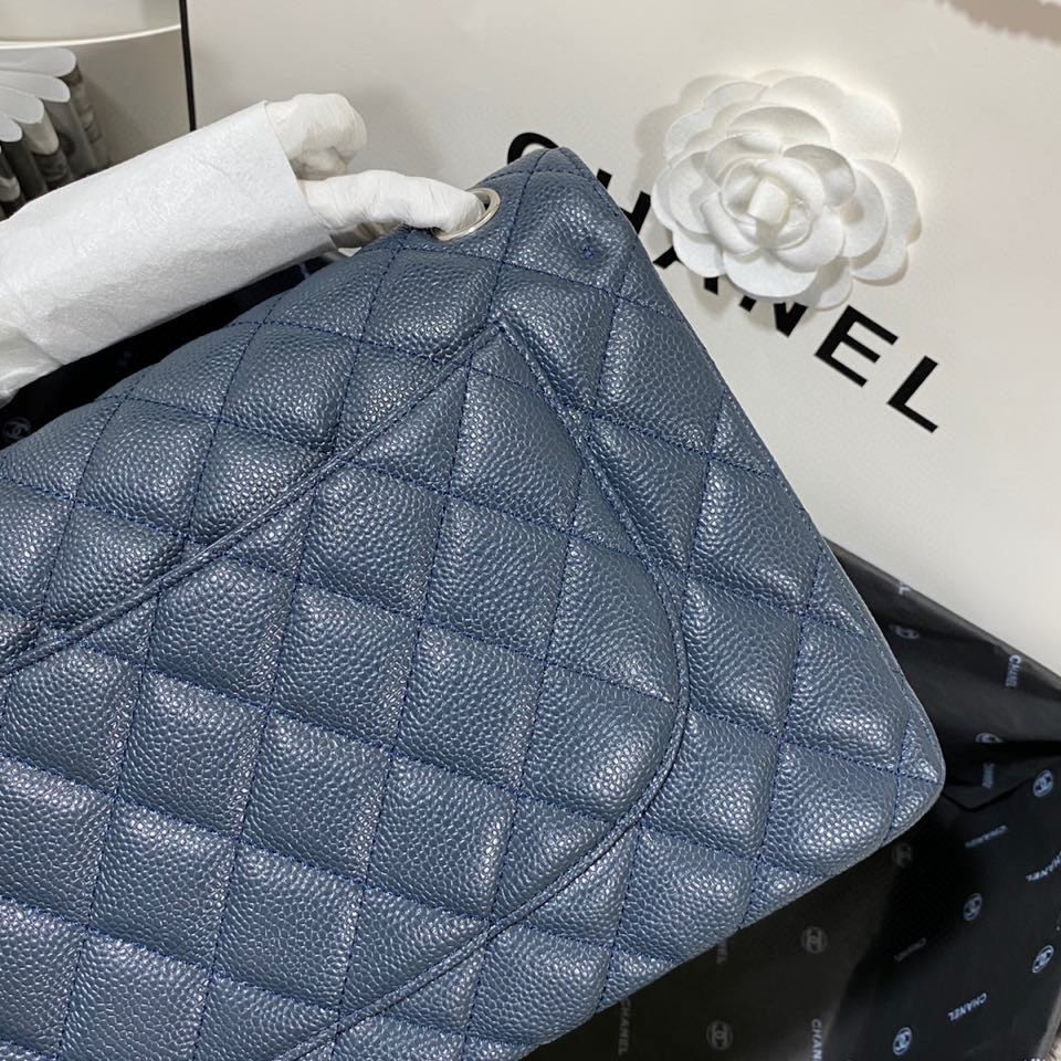 Chanel Classic Flap Jumbo 30cm CF Blue Silver 7.6 × 11.7 × 3.9 in