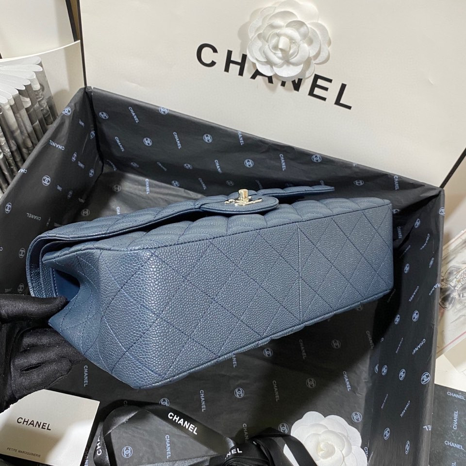 Chanel Classic Flap Jumbo 30cm CF Blue Silver 7.6 × 11.7 × 3.9 in