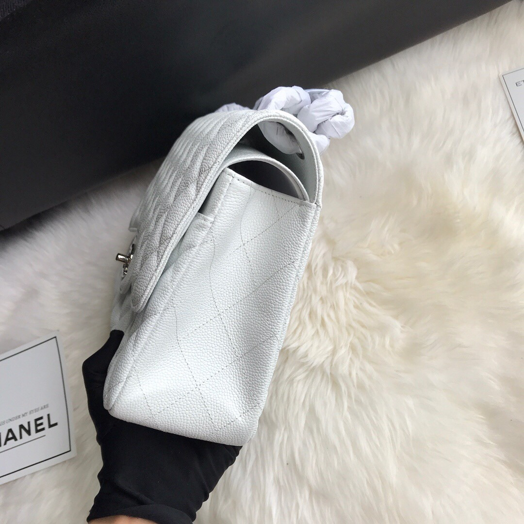 Chanel Classic Flap Jumbo 30cm CF White Silver 7.6 × 11.7 × 3.9 in