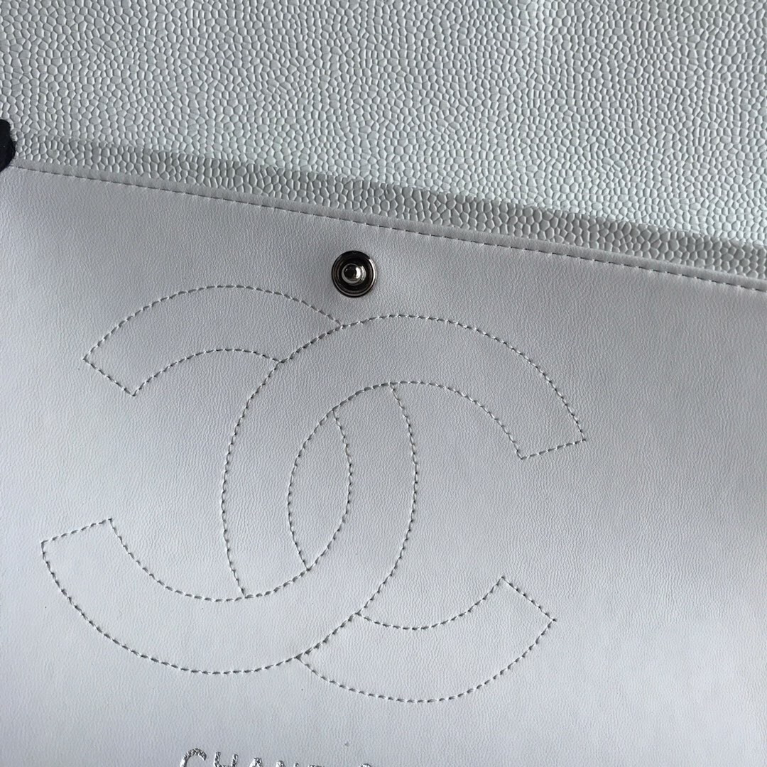 Chanel Classic Flap Jumbo 30cm CF White Silver 7.6 × 11.7 × 3.9 in