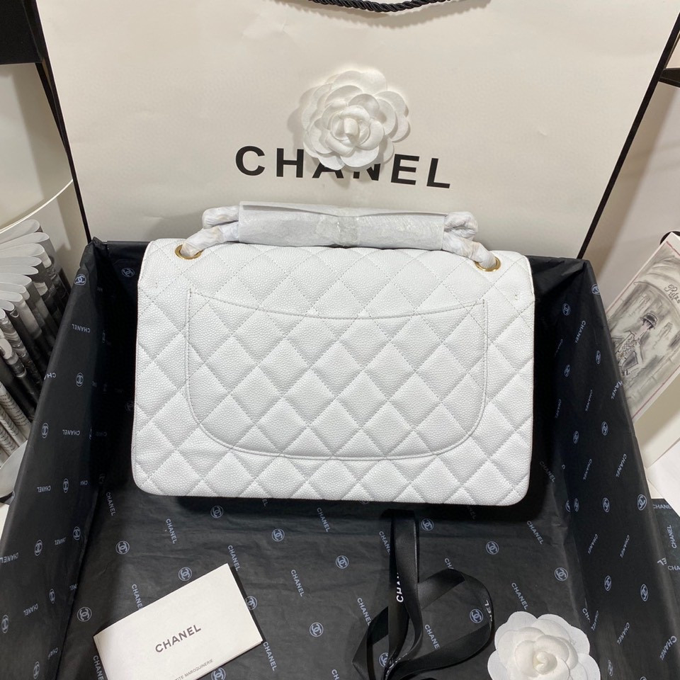 Chanel Classic Flap Jumbo 30cm CF White Gold 7.6 × 11.7 × 3.9 in