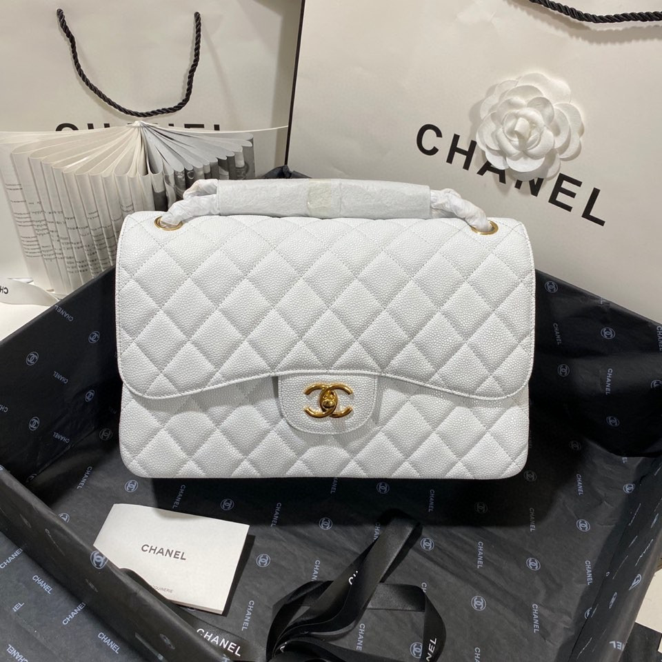 Chanel Classic Flap Jumbo 30cm CF White Gold 7.6 × 11.7 × 3.9 in