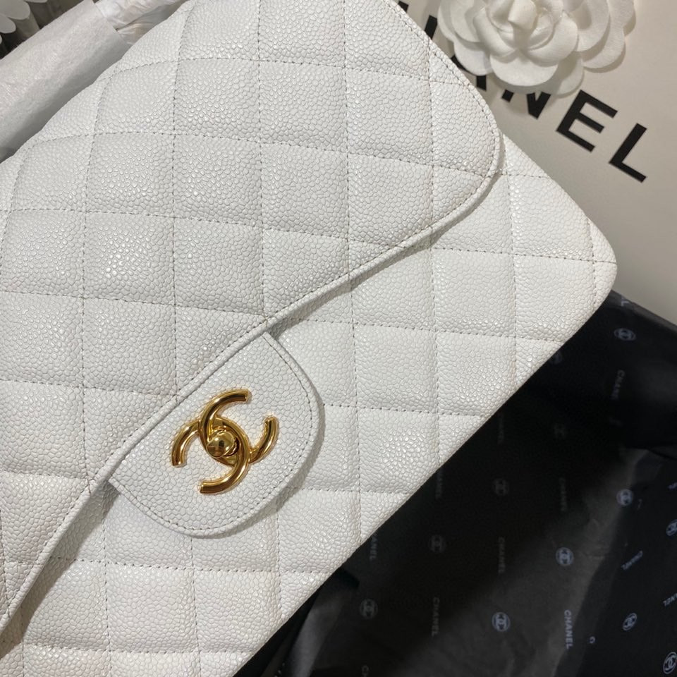 Chanel Classic Flap Jumbo 30cm CF White Gold 7.6 × 11.7 × 3.9 in