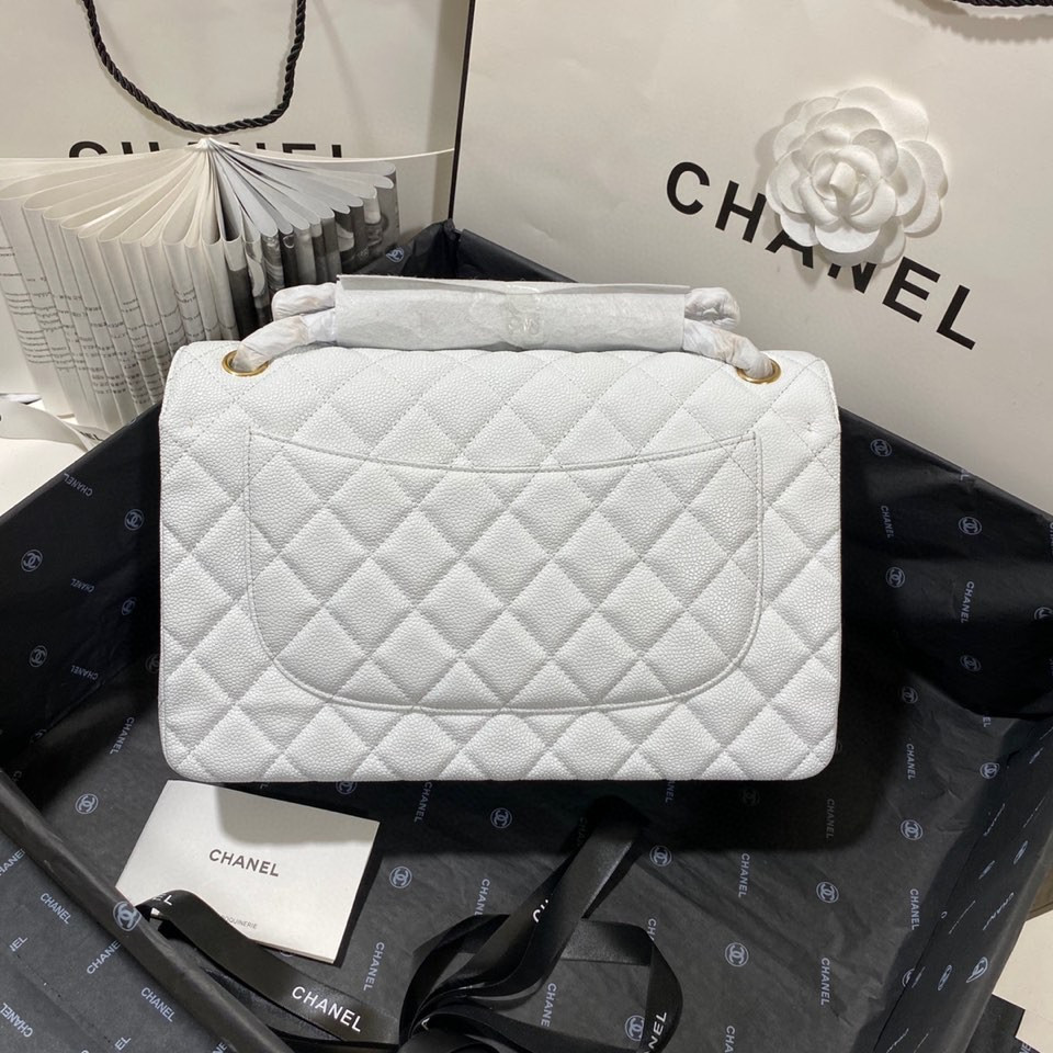 Chanel Classic Flap Jumbo 30cm CF White Gold 7.6 × 11.7 × 3.9 in