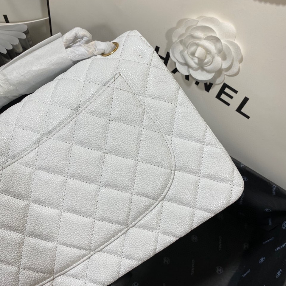 Chanel Classic Flap Jumbo 30cm CF White Gold 7.6 × 11.7 × 3.9 in