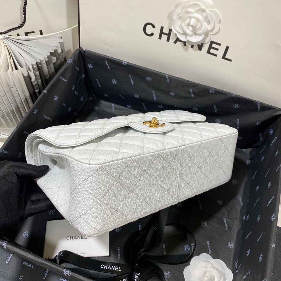 Chanel Classic Flap Jumbo 30cm CF White Gold 7.6 × 11.7 × 3.9 in