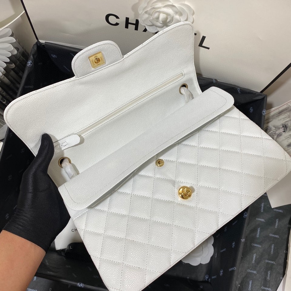 Chanel Classic Flap Jumbo 30cm CF White Gold 7.6 × 11.7 × 3.9 in