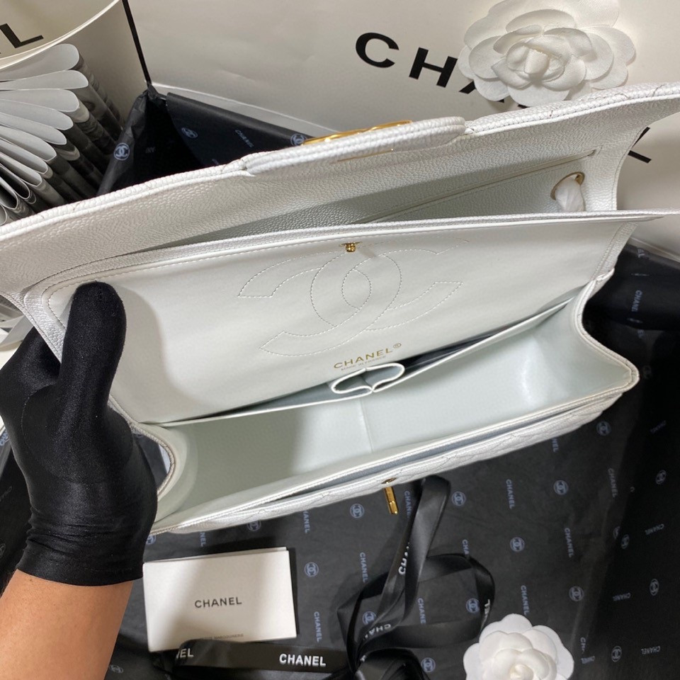 Chanel Classic Flap Jumbo 30cm CF White Gold 7.6 × 11.7 × 3.9 in