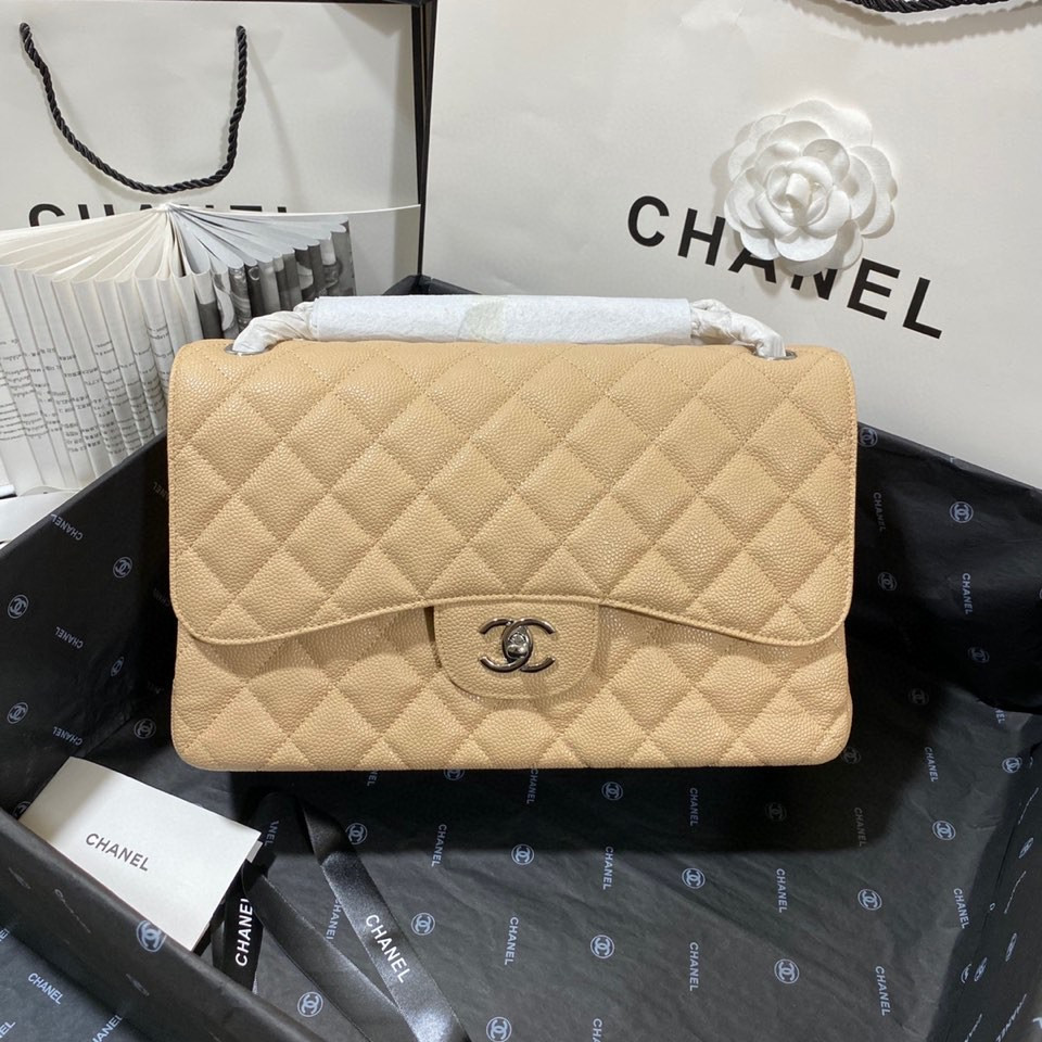 Chanel Classic Flap Jumbo 30cm CF Khaki Silver 7.6 × 11.7 × 3.9 in