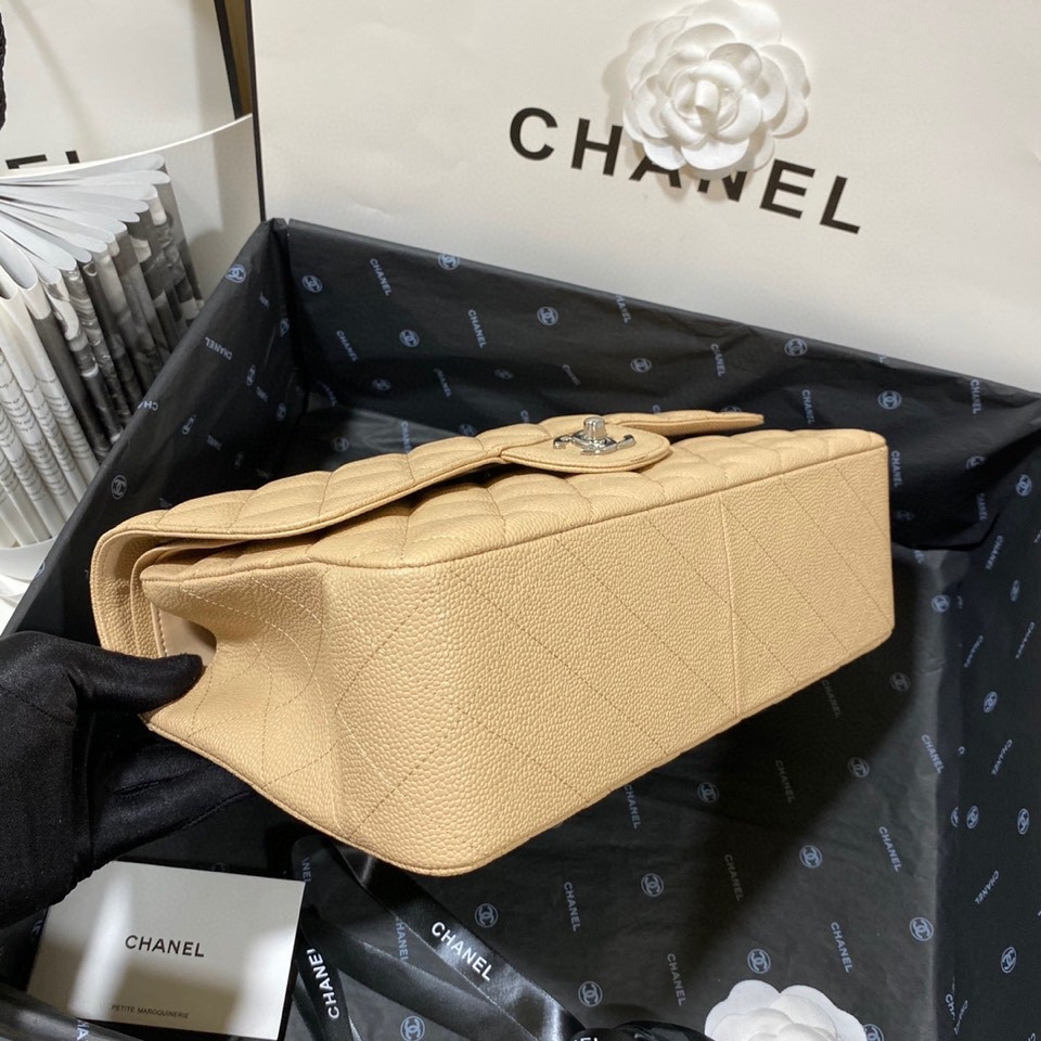 Chanel Classic Flap Jumbo 30cm CF Khaki Silver 7.6 × 11.7 × 3.9 in