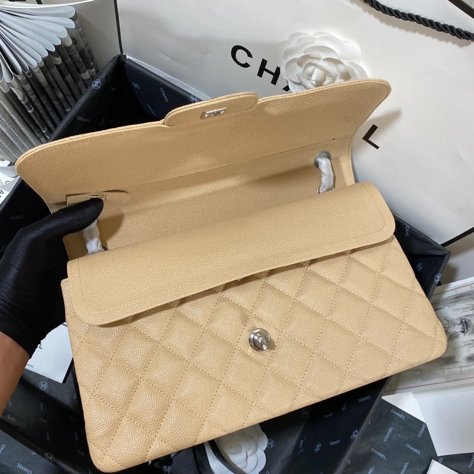 Chanel Classic Flap Jumbo 30cm CF Khaki Silver 7.6 × 11.7 × 3.9 in