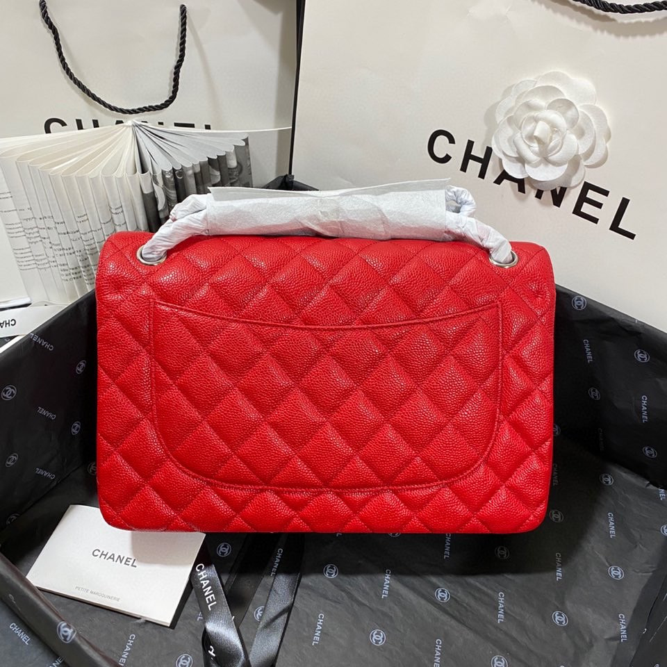 Chanel Classic Flap Jumbo 30cm CF Red Silver7.6 × 11.7 × 3.9 in