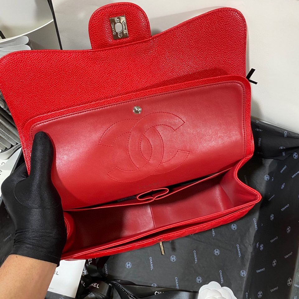 Chanel Classic Flap Jumbo 30cm CF Red Silver7.6 × 11.7 × 3.9 in