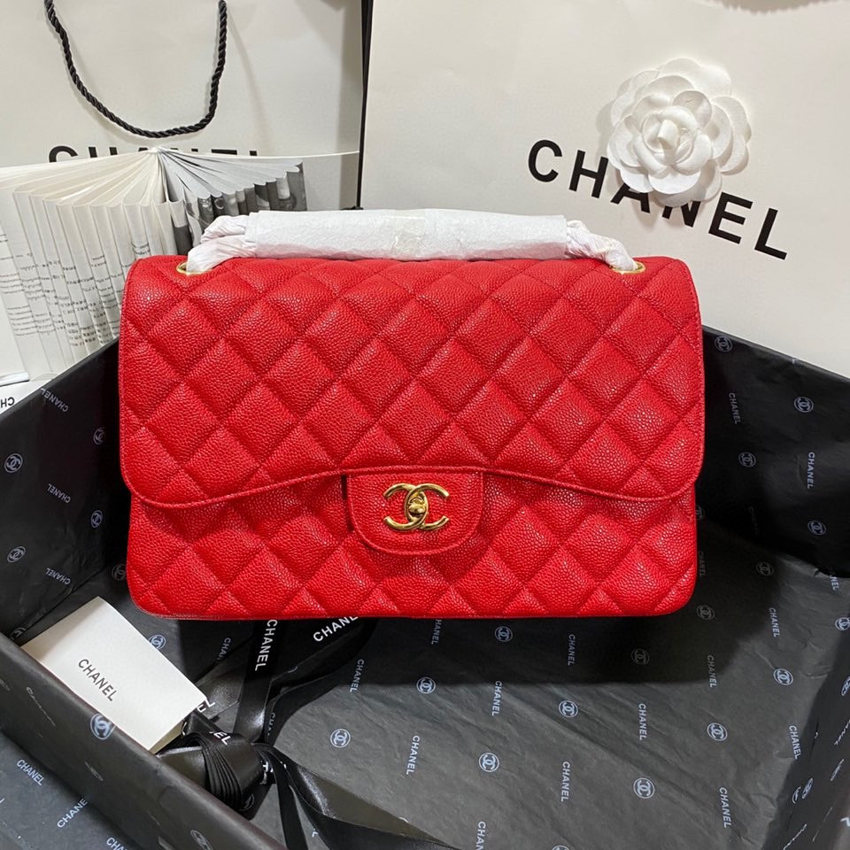 Chanel Classic Flap Jumbo 30cm CF Red Gold 7.6 × 11.7 × 3.9 in