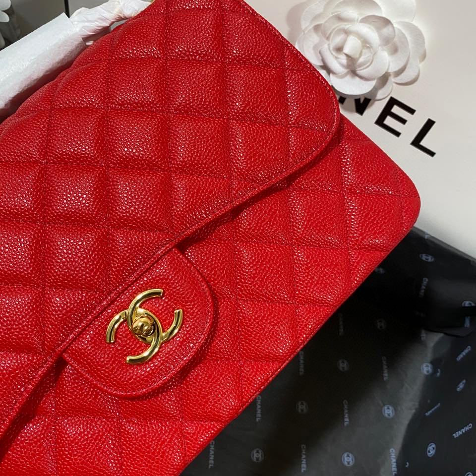 Chanel Classic Flap Jumbo 30cm CF Red Gold 7.6 × 11.7 × 3.9 in