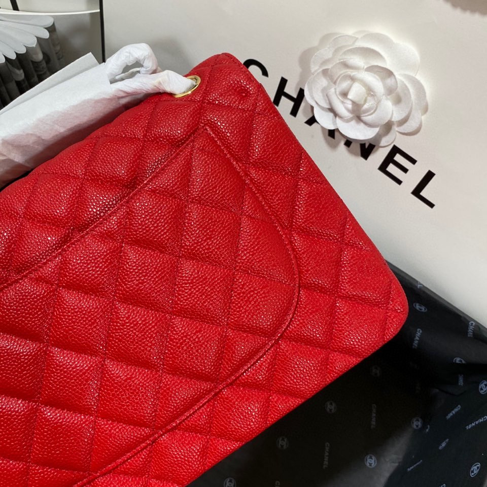 Chanel Classic Flap Jumbo 30cm CF Red Gold 7.6 × 11.7 × 3.9 in