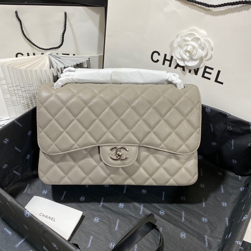 Chanel Classic Flap Jumbo 30cm CF Grey Silver 7.6 × 11.7 × 3.9 in
