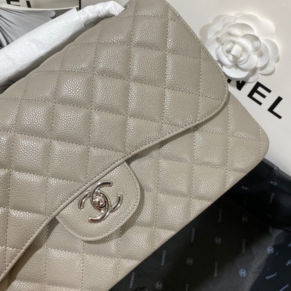 Chanel Classic Flap Jumbo 30cm CF Grey Silver 7.6 × 11.7 × 3.9 in