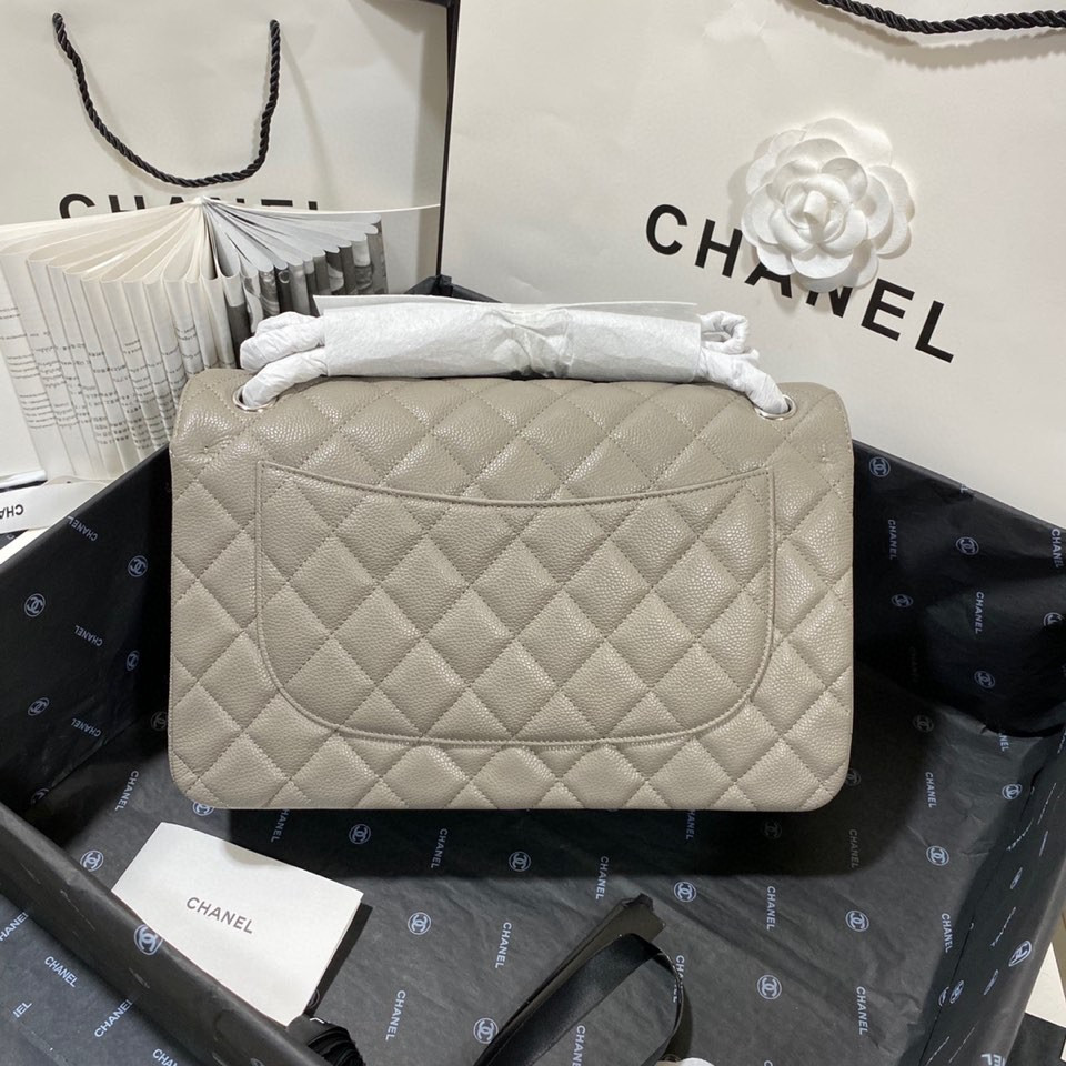 Chanel Classic Flap Jumbo 30cm CF Grey Silver 7.6 × 11.7 × 3.9 in