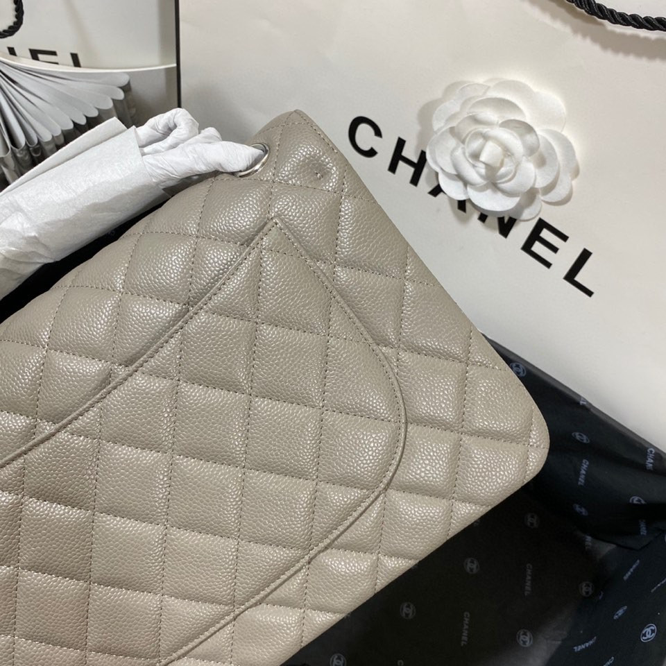Chanel Classic Flap Jumbo 30cm CF Grey Silver 7.6 × 11.7 × 3.9 in