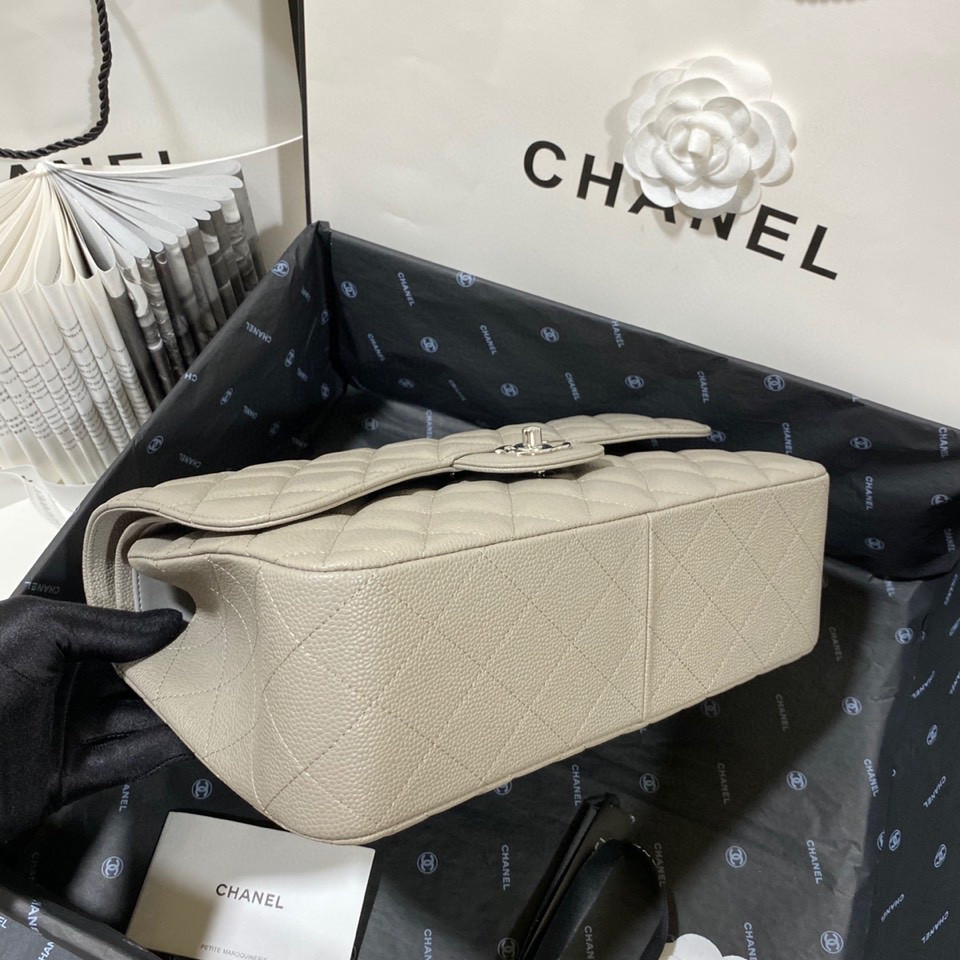 Chanel Classic Flap Jumbo 30cm CF Grey Silver 7.6 × 11.7 × 3.9 in