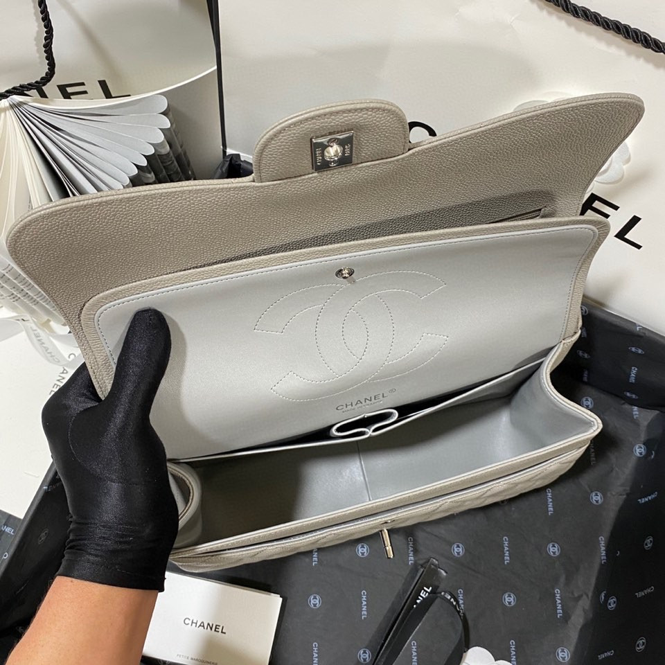 Chanel Classic Flap Jumbo 30cm CF Grey Silver 7.6 × 11.7 × 3.9 in