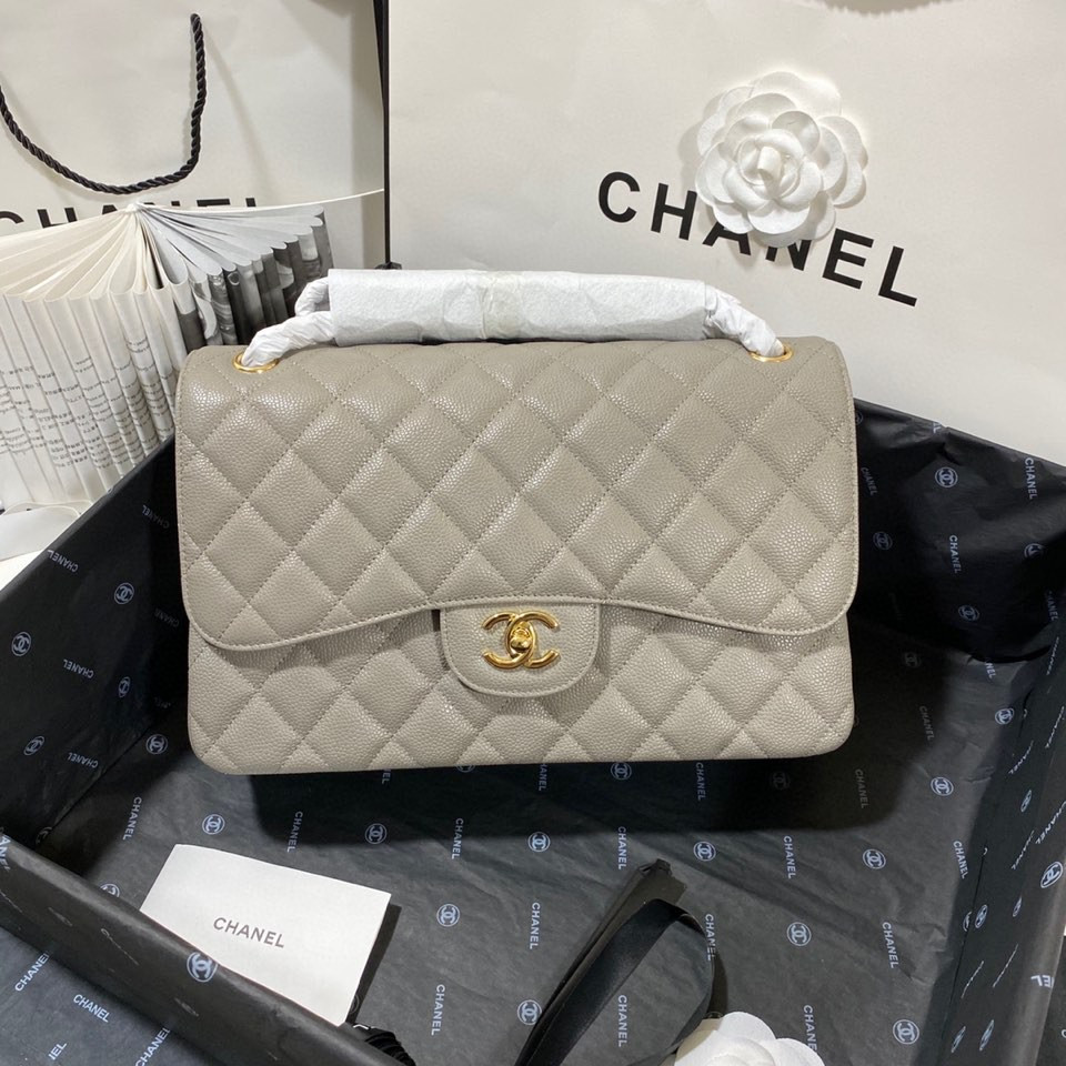 Chanel Classic Flap Jumbo 30cm CF Grey Gold 7.6 × 11.7 × 3.9 in