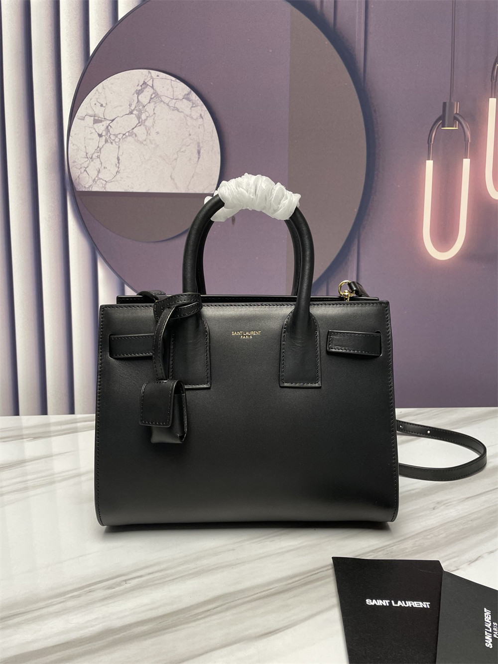 YSL SAC DE JOUR BABY IN SHINY LEATHER BLACK