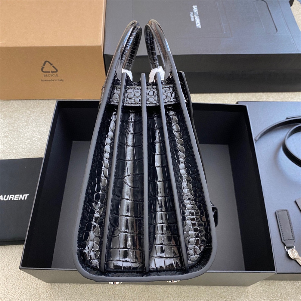 YSL SAC DE JOUR BABY IN CROCODILE EMBOSSED LEATHER BLACK