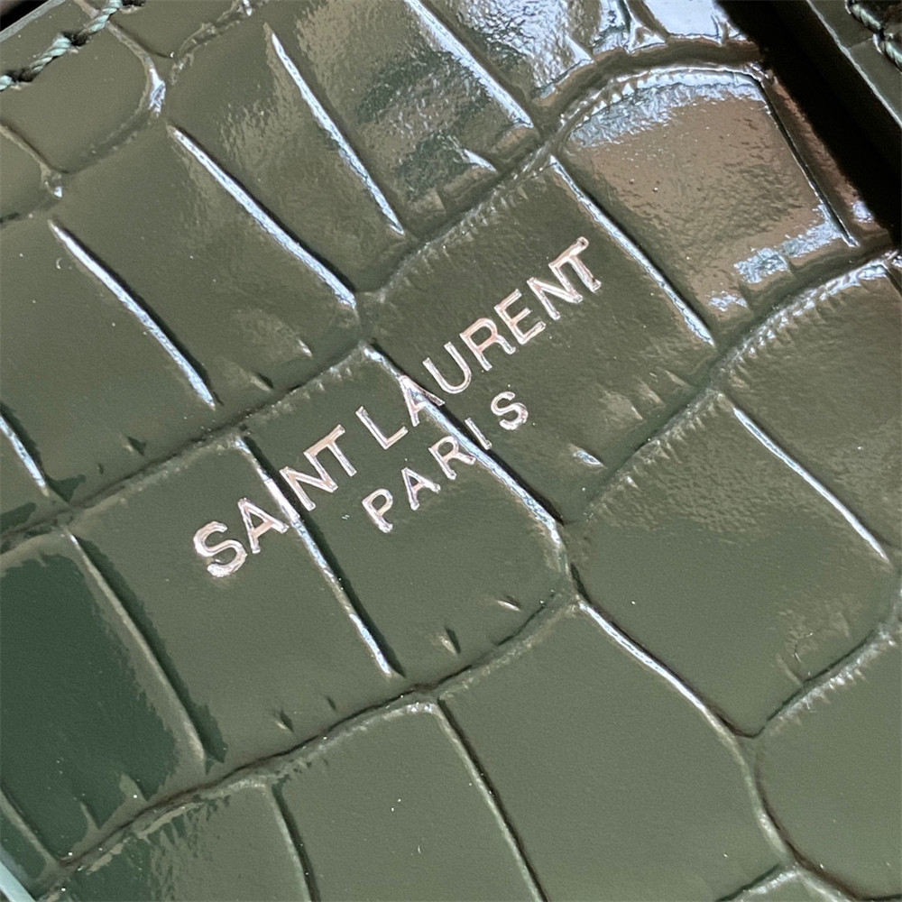 YSL SAC DE JOUR NANO IN CROCODILE EMBOSSED LEATHER GREEN 8.6 X 6.8 X 3.5 INCHES