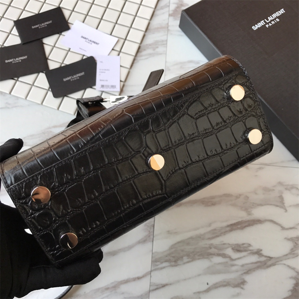 YSL SAC DE JOUR NANO IN MATTE CROCODILE EMBOSSED LEATHER BLACK