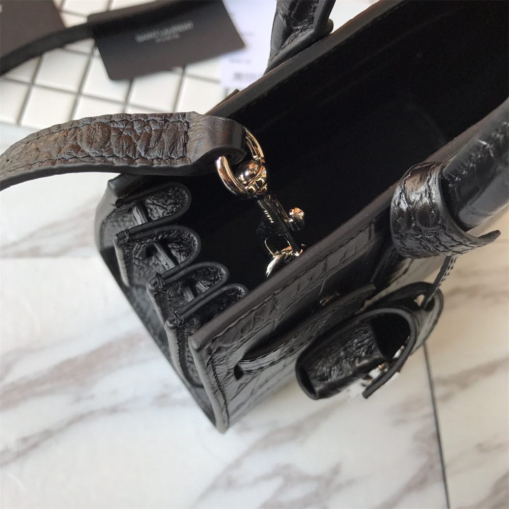 YSL SAC DE JOUR NANO IN MATTE CROCODILE EMBOSSED LEATHER BLACK