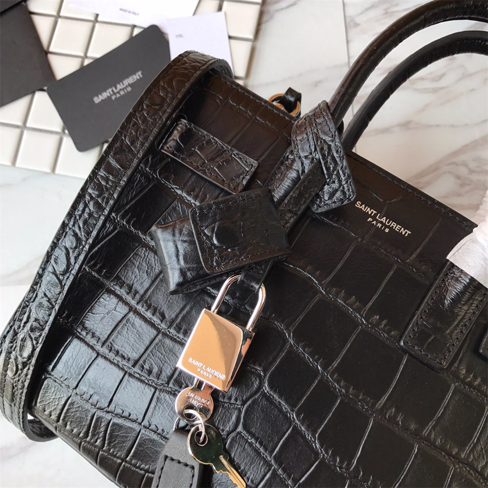 YSL SAC DE JOUR NANO IN MATTE CROCODILE EMBOSSED LEATHER BLACK